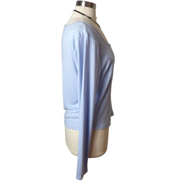 SO Womens Long Sleeve Crop XXL Light Blue Square Neck Chic Top So Soft Cottage - Picture 4 of 6